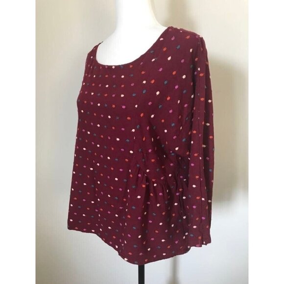ANTHROPOLOGIE MAEVE Dottie Top Blouse Size Medium Burgundy Embroidered Polka Dot - Picture 5 of 9